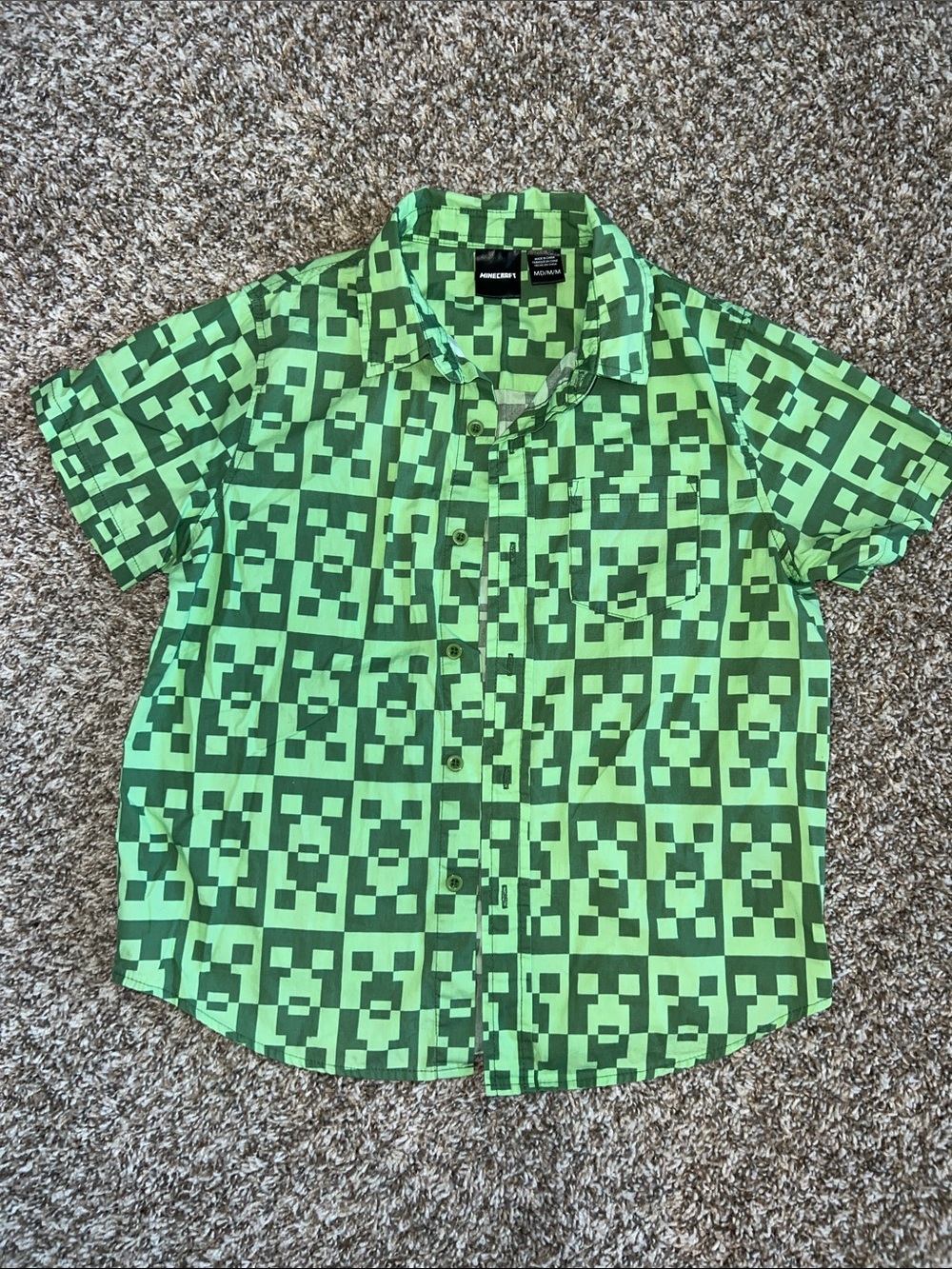 Kids Geometric Minecraft Button-Up Shirt - Size M